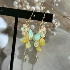 イエロー系✳︎カラーオパール　14kgf　天然石ピアス/イヤリング