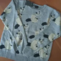 (ΦωΦ)猫柄グレー長袖ニットセーター新品♡