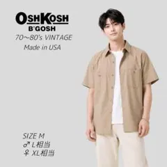 極美品　70s 80s　OSHKOSH　USA製　半袖ワークシャツ　L　カーキ系のサムネイル