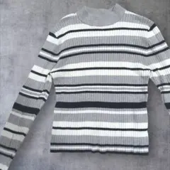 グレー系 ボーダーリブニット長袖