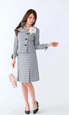 スーツ　フォーマル　入園式　ママコーデ　スカート　セットアップ　ツイード