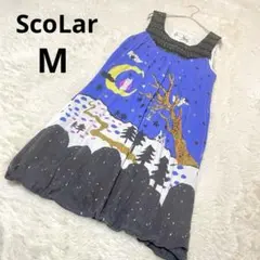 ScoLar スカラー ノースリーブワンピース 膝丈 青系 派手柄 綿/Mのサムネイル
