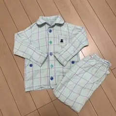 コンビミニ　ガーゼパジャマ　120 前開き　ボタン　水色　チェック 子供服　長袖