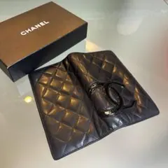 CHANEL 블랙 핑크 긴 지갑 칸본 라인