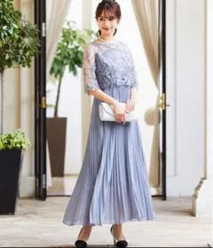 美品✨ニアナ 大人気 パーティードレス パープル プリーツ レース M お呼ばれ