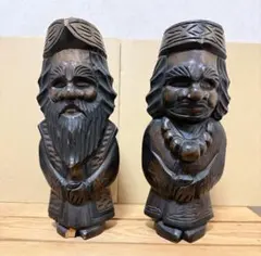 【送料無料】アイヌ 木彫 民芸品 ウポポイ ニポポ 置物 木製 昭和レトロ