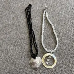 ハワイアンハート型と円形ペンダントのネックレスセット