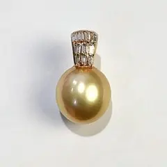 K18 南洋 ゴールドパール ダイヤ ネックレス ペンダントトップ 天然 美品
