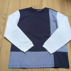 新品☆コムサイズム　紺　ストライプコンビデザイン長袖Ｔシャツ130㎝