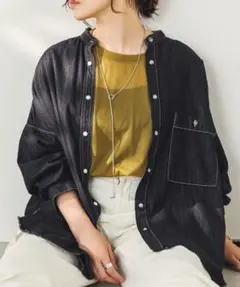 hunch 「WEB限定/別注」 バンドカラー オーバーサイズ デニムシャツのサムネイル