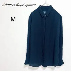 美品【アダムエロペクアトル】とろみ長袖シャツ 濃紺 さらっと M オフィス 無地のサムネイル