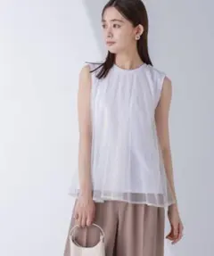 ナノユニバース チュールドッキング ノースリーブ トップス カットソー