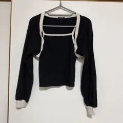 リブ編みカーディガンスタイル黒トップス