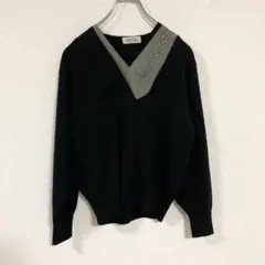 Ｖネックセーター/ミセス/マダム/ブラック/刺繍