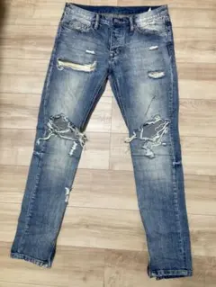 mnml ダメージ加工 ライトブルーデニム 32インチ