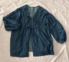 インディゴブルー　羽織　カーディガン　ブラウス　リボン　studioCLIP