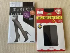 Tuché 黒タイツL- LL30デニール &アツギ黒M-L2足組　全3足