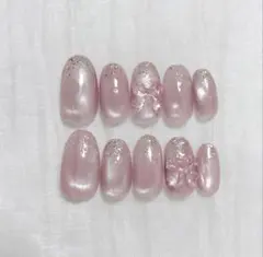 018 ネイルチップ マグネット リボン ラメグラ オーダー受付中 ピンク