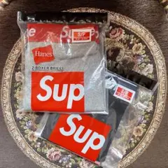 グレー+ブラック Sサイズ SUPREME ボクサーパンツ 2枚 (匿名発送)