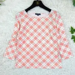 美品　バーバリーロンドン　ノバチェック　７分袖　カットソー　2　ストレッチ