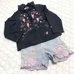 希少　Mezzo Piano 刺繍ナイロンジャケットとデニムショートパンツセット