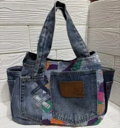 デニムリメイクバッグS シンプル　パッチワーク デニムリメイクバッグS シンプル パッチワーク - メルカリ