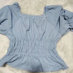 GRL チェック柄 フリル袖 ブラウス Fサイズ