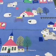 レトロ生地　1m×105cm キャラクター　オックス綿100% ブルー