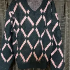 FTW ダイヤモンドパターン セーター ダークグリーン ピンク