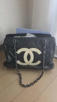 CHANEL ナイロン ファー チェーン ショルダー トートバッグ デカココ