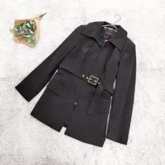 B2201【ESCADA】ブラックトレンチコート/ベルト付き/40/L/海外製