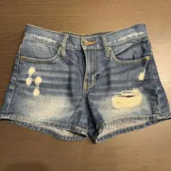 【GU】インディゴブルー ダメージ デニム ショートパンツ レディース S