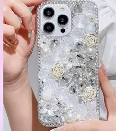 iPhoneカバー　花とクリスタルケース