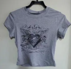 美品！SHEIN　グレー ハートプリント TシャツＳサイズ