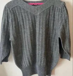 レディース　グレー Vネック ニットセーター 半袖 Lサイズ　匿名配送