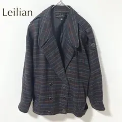 レリアン チェック柄　テーラードジャケット 絹　シルク　ダブルボタン （M）