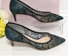 美品　DIANA 花柄パンプス　ネイビー