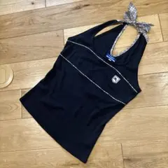 バーバリーブルーレーベル★ノバチェック柄リボン ホルターネック タンクトップ38