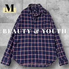 BEAUTY & YOUTH チェック柄 長袖シャツ ネルシャツ M ネイビー