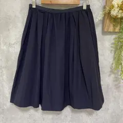 【ノーリーズ】フレアスカート タック 膝丈 無地 ネイビー 日本製 細身の方 S