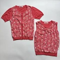 極美品 ギャラリービスコンティ　フラワー刺繍 アンサンブルニット ピンク　2のサムネイル