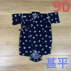 甚平　90　ロンパース　紺　ネイビー　キッズ　男の子　うちわ　恐竜　夏祭り
