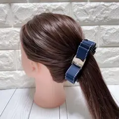 【バックル付ステッチリボンクリップ】ヘアアクセ　ハンドメイド　まとめ髪