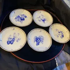 青と白の果物デザイン皿5枚セット