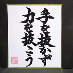 書道ミニ色紙 「手を抜かず 力を抜こう」 縦21cm✕横18cm