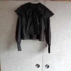 リボン付きシースルーブラウス 黒