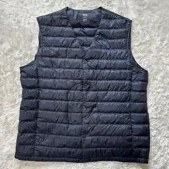 【美品】ユニクロ UNIQLO ダウンベスト ブラック 黒 XL ライトダウン