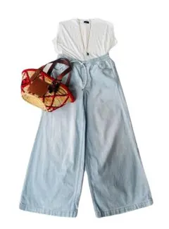 今季購入⭐︎美品【GAP ギャップ】ドローストリング美脚ワイドデニム　ジーンズSのサムネイル