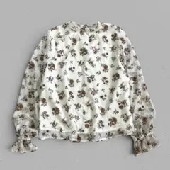 ELENCARE DUE♡花柄シフォンブラウス　フリルネック　シアー　Fのサムネイル