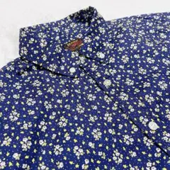 【BEAMS】ビームス 花柄 半袖 ボタンダウンシャツ ネイビー Lのサムネイル